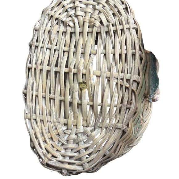 RARE! Vtg Basket Barbola Gesso Adornment Handpainted Girl Geese Philippines 14" - Picture 14 of 16